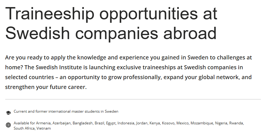 Swedish Institute Traineeship Opportunities